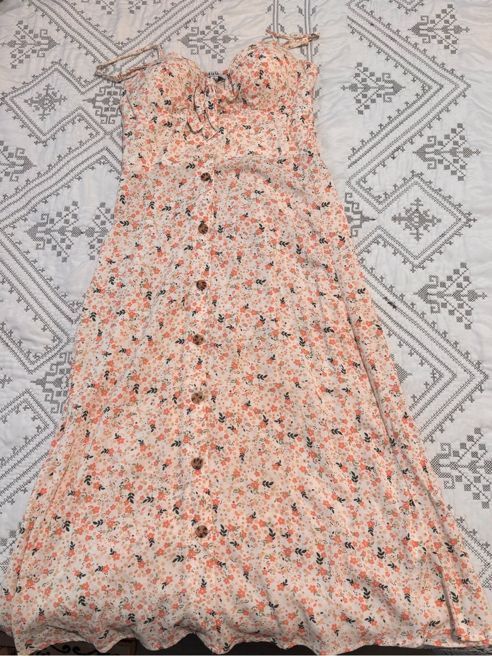 Floral Button-Front Sundress - Peach Floral - Picture 1 of 2